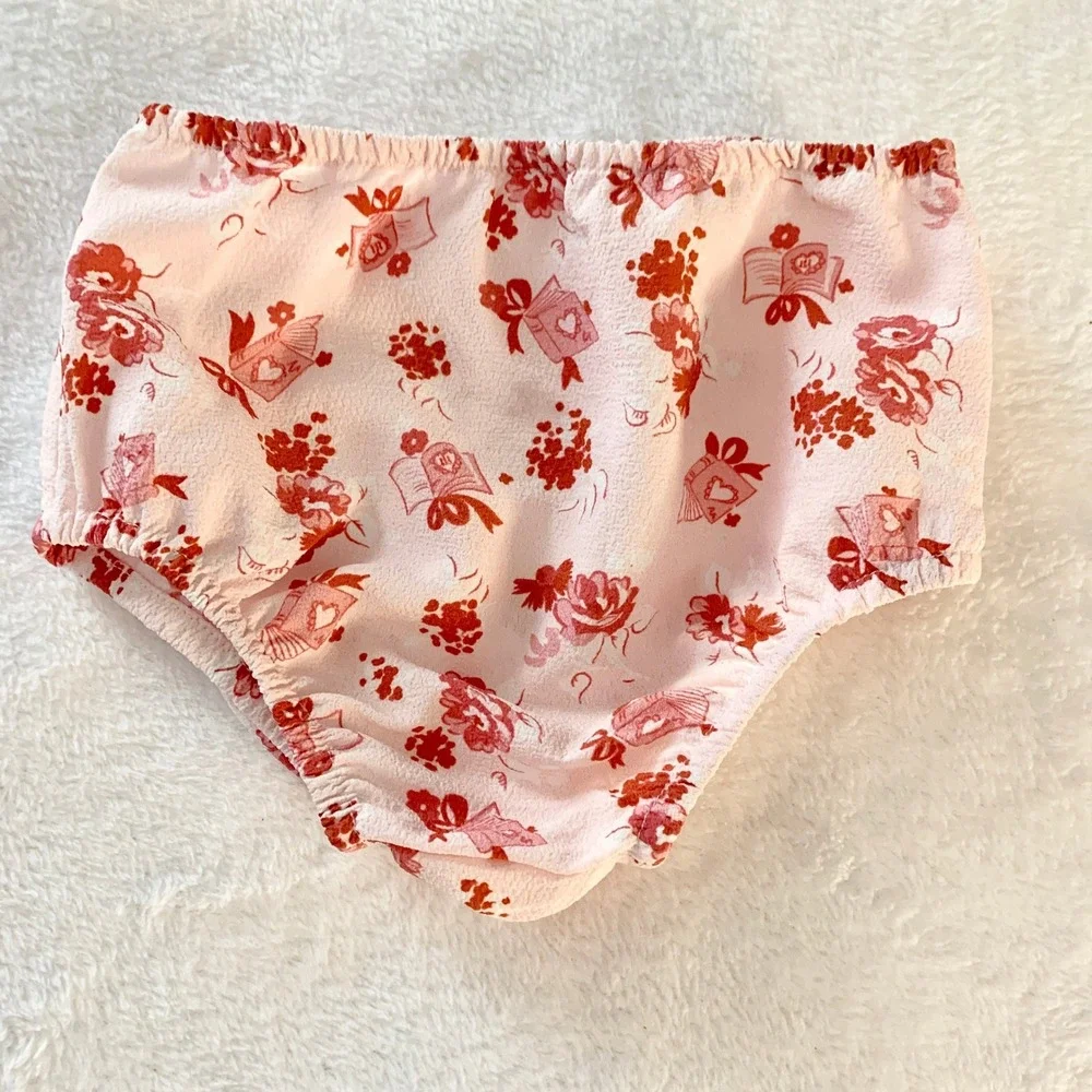 Hill House Floral Bloomers Diaper Cover Girl Size 12-18M Pink Red Book Bow Print